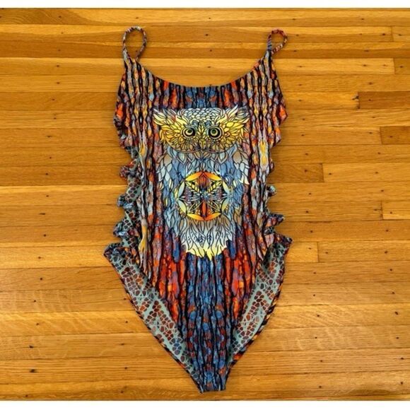 Eco Peace reversible 1 piece bathing suit owl colorful NWT - Picture 1 of 6